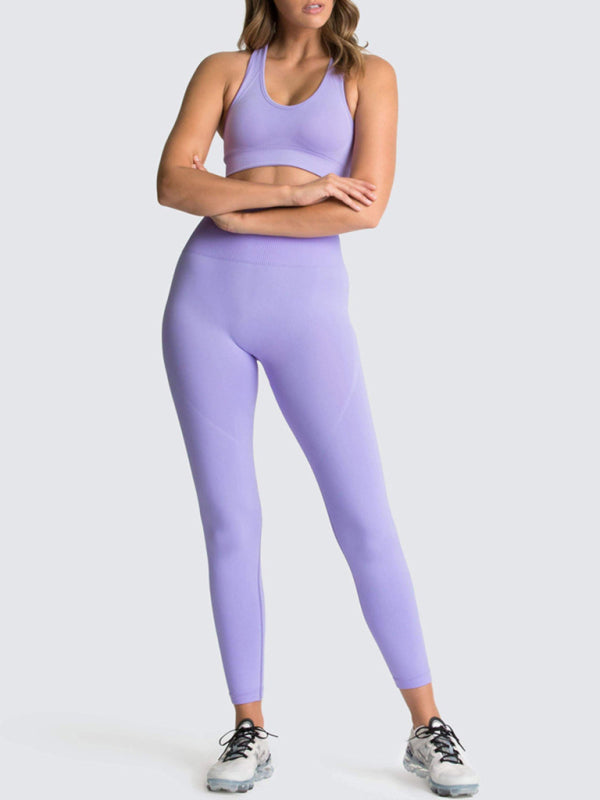 Activewear- Fashion Workout Butt Lifting Leggings & Active Crop Top Set- Clear blue- IndioGear Fashion and Gear