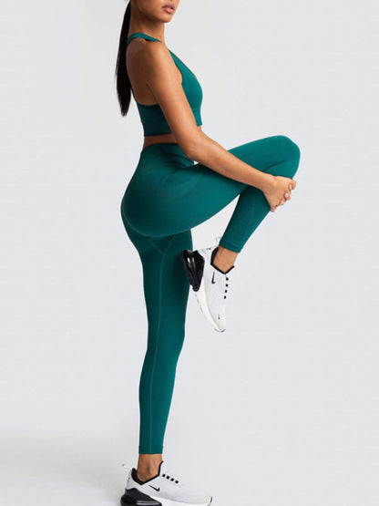 Activewear- Fashion Workout Butt Lifting Leggings & Active Crop Top Set- - IndioGear Fashion and Gear