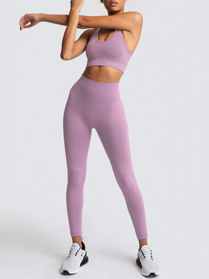 Activewear- Fashion Workout Butt Lifting Leggings & Active Crop Top Set- Fuchsia- IndioGear Fashion and Gear