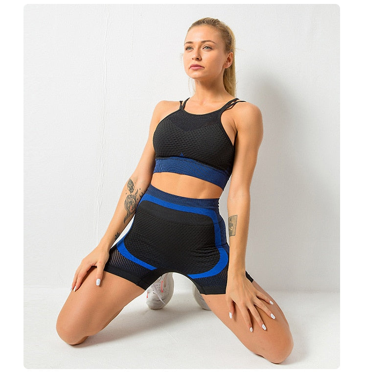 Activewear- Seamless Butt Lifting Shorts and Active Cami Crop Top Activewear Set- - IndioGear Fashion and Gear