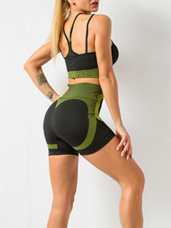 Activewear- Seamless Butt Lifting Shorts and Active Cami Crop Top Activewear Set- - IndioGear Fashion and Gear