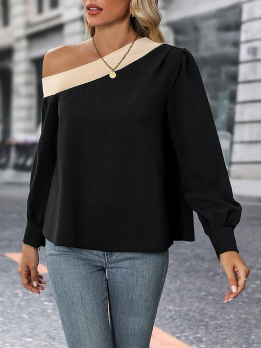 Asymmetrical Tops- One-Shoulder Oversized Blouse- Black- IndioGear Fashion and Gear