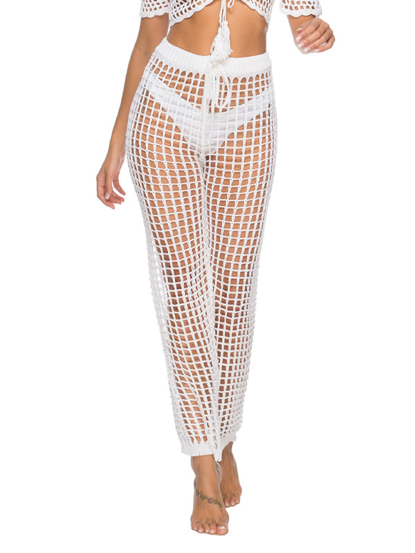 Beach Pants-Summer Swim Cover-Up - Crochet Fishnet Vacation Pants-Pekosa Women Clothing