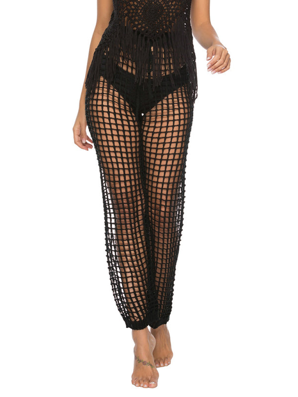 Beach Pants-Summer Swim Cover-Up - Crochet Fishnet Vacation Pants-Pekosa Women Clothing