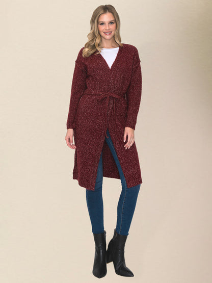 Belted Cardigans- Wrap Knitwear - Belted Mid-Length Duster Cardigan- - IndioGear Clothing and Gear