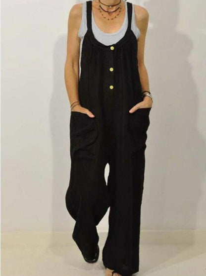 Bib Overalls- Cotton Linen Bib Overalls – Flowy Pantsuits with Pockets- - IndioGear Fashion and Gear