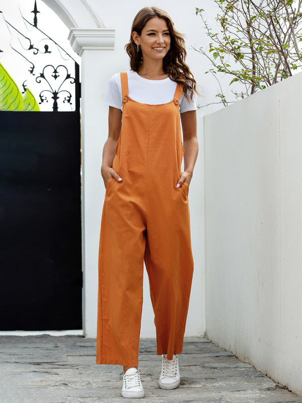 Bib Overalls- Solid Cotton Bib Pants Overalls - Women's Jumpsuit- - IndioGear Fashion and Gear