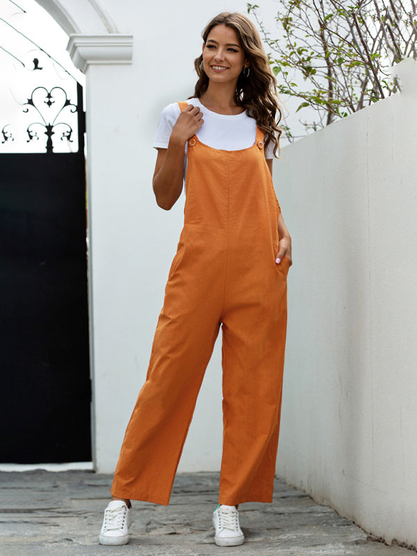 Bib Overalls- Solid Cotton Bib Pants Overalls - Women's Jumpsuit- - IndioGear Fashion and Gear