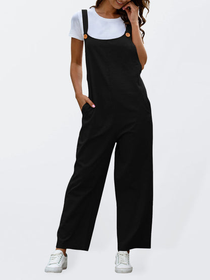 Bib Overalls- Solid Cotton Bib Pants Overalls - Women's Jumpsuit- Black- IndioGear Fashion and Gear