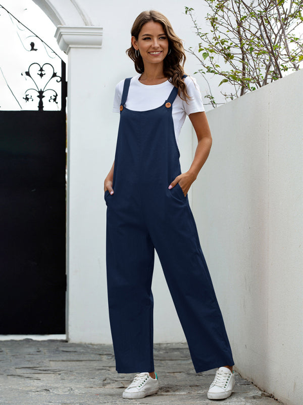 Bib Overalls- Solid Cotton Bib Pants Overalls - Women's Jumpsuit- - IndioGear Fashion and Gear