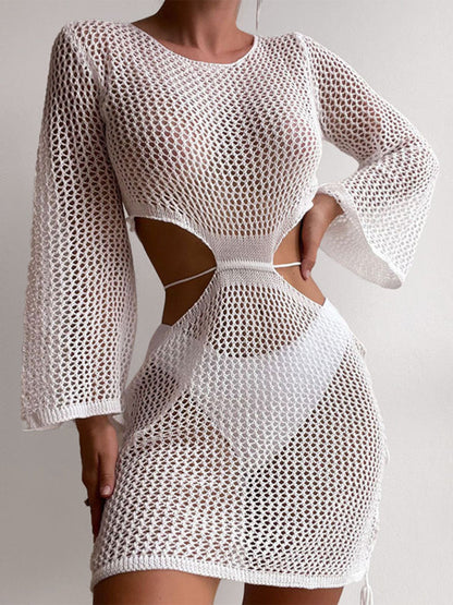 Bikini Cover Up- Trendy Open Knit Fishnet Bikini Cover Up for Beach Glam- White- IndioGear Fashion and Gear