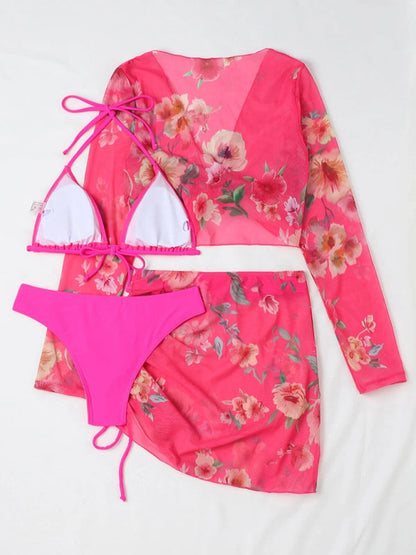 Bikini Set- From Beach to Chic: Complete your Look with Our 3-Piece Floral Bikini Set- - IndioGear Fashion and Gear