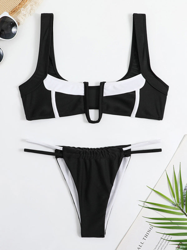 Bikini Swimwear- Wireless Ruched Plunging Top and Thong in a Brazilian Design 2-Piece Bikini Set- - IndioGear Clothing and Gear