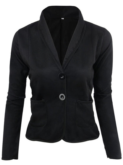 Blazers- Casual Women's Cotton Short Blazer with Shawl Lapels & Long Sleeves- Black- IndioGear Fashion and Gear