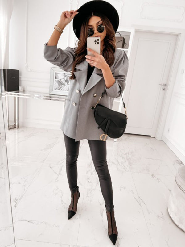 Mid-Length Blazer | Double Breasted Business Casual Jacket