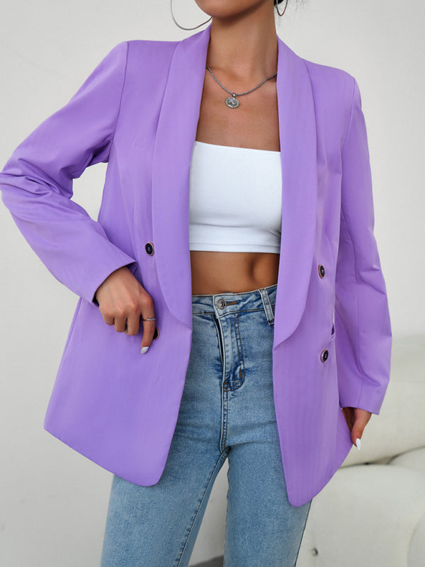 Blazers- Solid Double-Breasted Shawl Lapels Blazer- - IndioGear Fashion and Gear