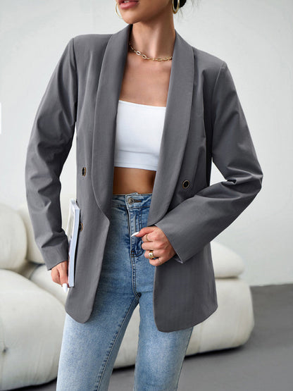 Blazers- Solid Double-Breasted Shawl Lapels Blazer- - IndioGear Fashion and Gear