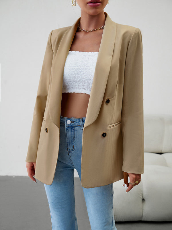 Blazers- Solid Double-Breasted Shawl Lapels Blazer- - IndioGear Fashion and Gear