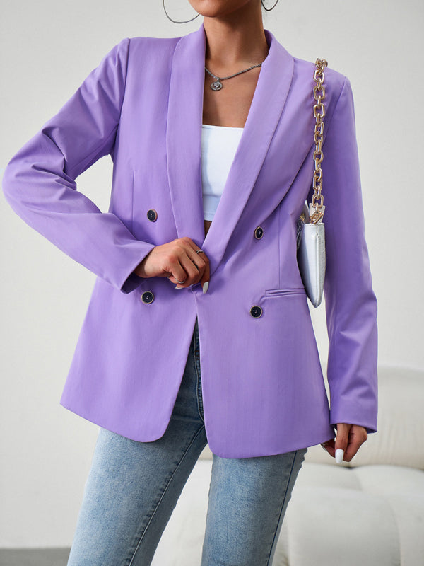 Blazers- Solid Double-Breasted Shawl Lapels Blazer- - IndioGear Fashion and Gear