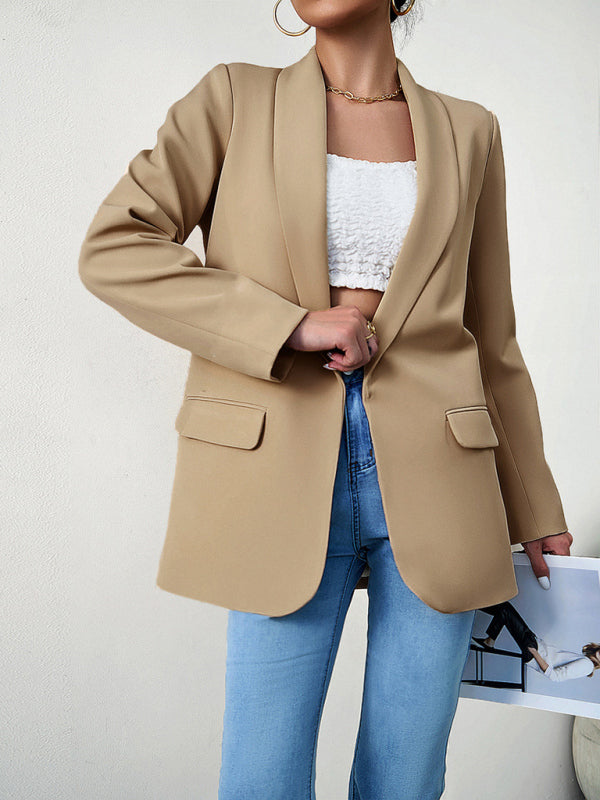 Blazers- Solid Open Front Shawl Lapels Blazer- - IndioGear Fashion and Gear