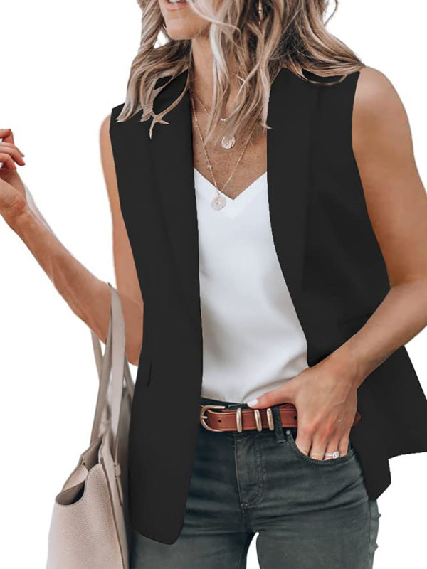 Blazers- Stylish Women's Light Single-Breasted Blazer - Sleeveless Jacket- Black- IndioGear Fashion and Gear