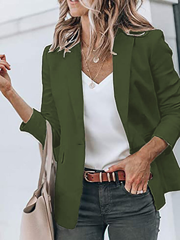 Blazers- Versatile Women's Notch Lapel Blazer: Casual to Office Wear- Olive green- IndioGear Fashion and Gear