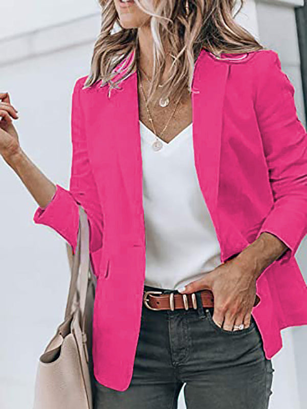 Blazers- Versatile Women's Notch Lapel Blazer: Casual to Office Wear- Rose- IndioGear Fashion and Gear