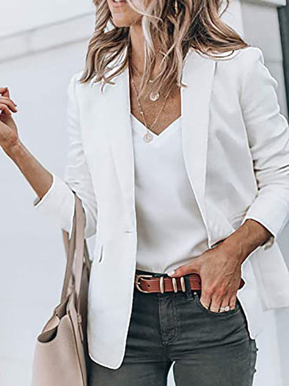 Blazers- Versatile Women's Notch Lapel Blazer: Casual to Office Wear- White- IndioGear Fashion and Gear