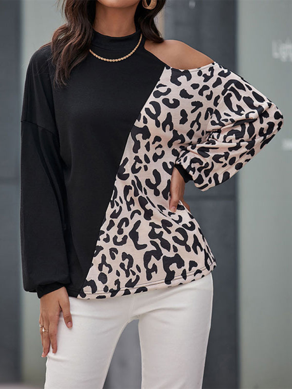 Blouses-Business Elegance Cold Shoulder Leopard Print Blouse-Pekosa Women Clothing