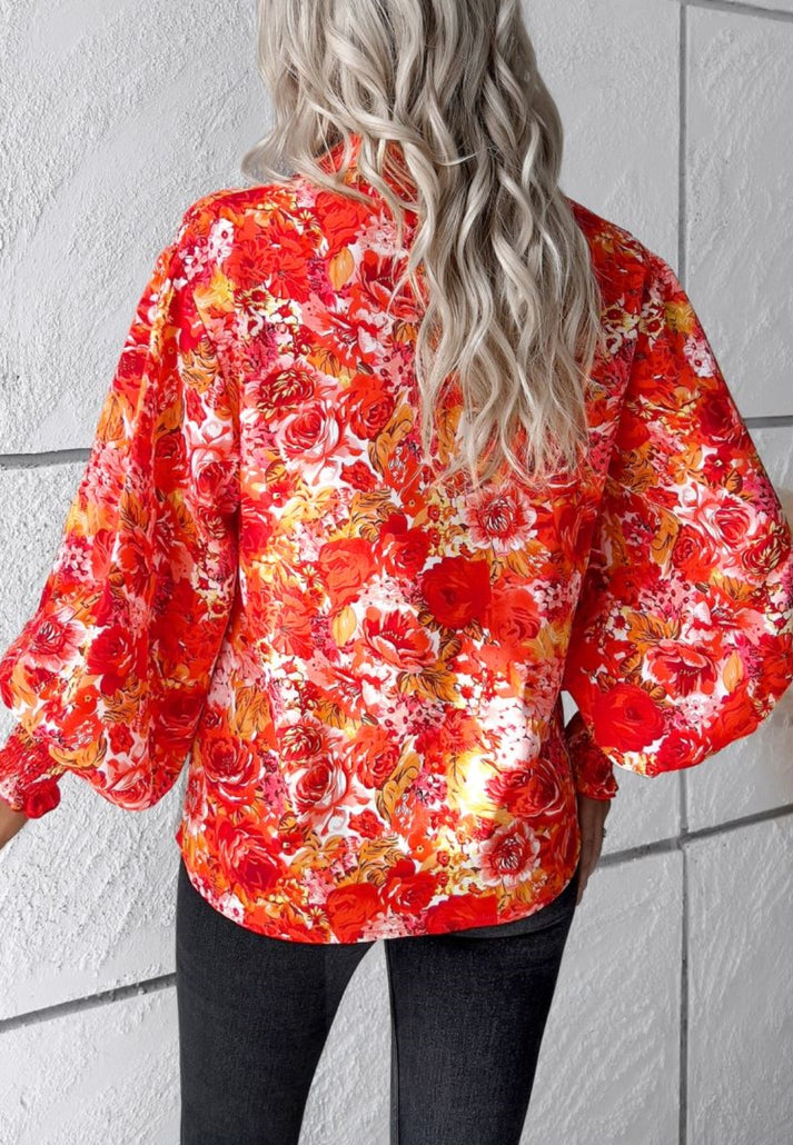 Blouses-Floral Print Blouse | Elegant Button-Up Shirt with Long Sleeves-Pekosa Women Clothing