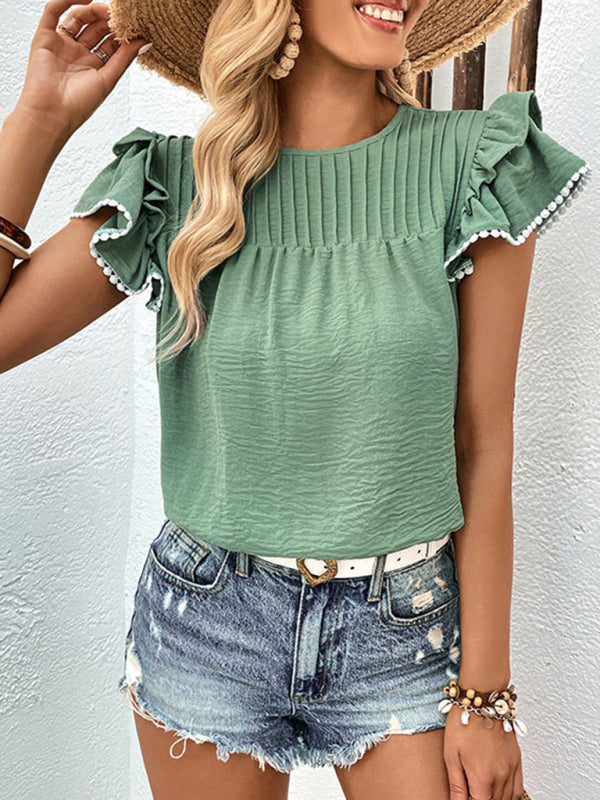 Blouses- Layered Sleeve Blouse - Textured Summer Top- - IndioGear Clothing and Gear