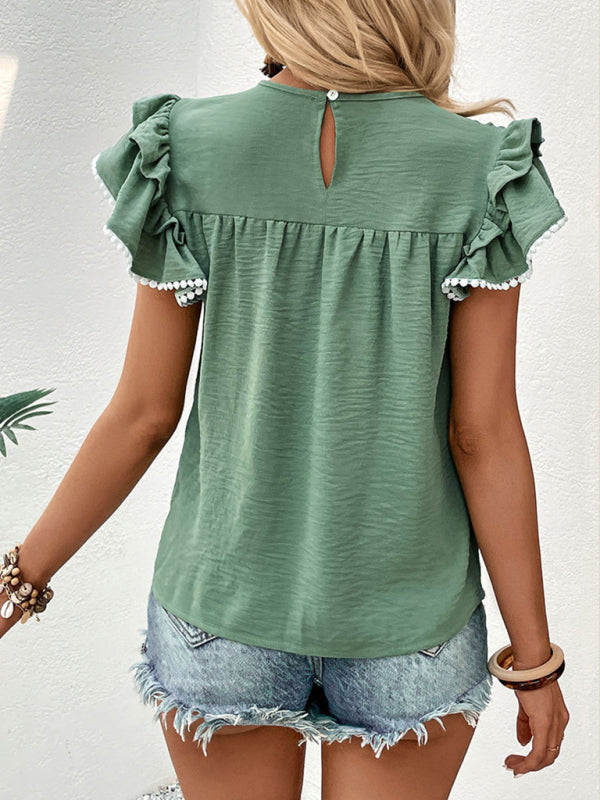 Blouses- Layered Sleeve Blouse - Textured Summer Top- - IndioGear Clothing and Gear