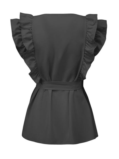 Blouses- Ruffle Belted Blouse- - IndioGear Fashion and Gear