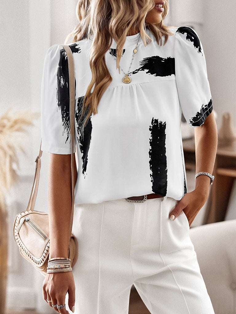 Blouses- Women's Blouse: Bowknot Back & Puff Sleeves - Stand Out in Style- White- IndioGear Fashion and Gear