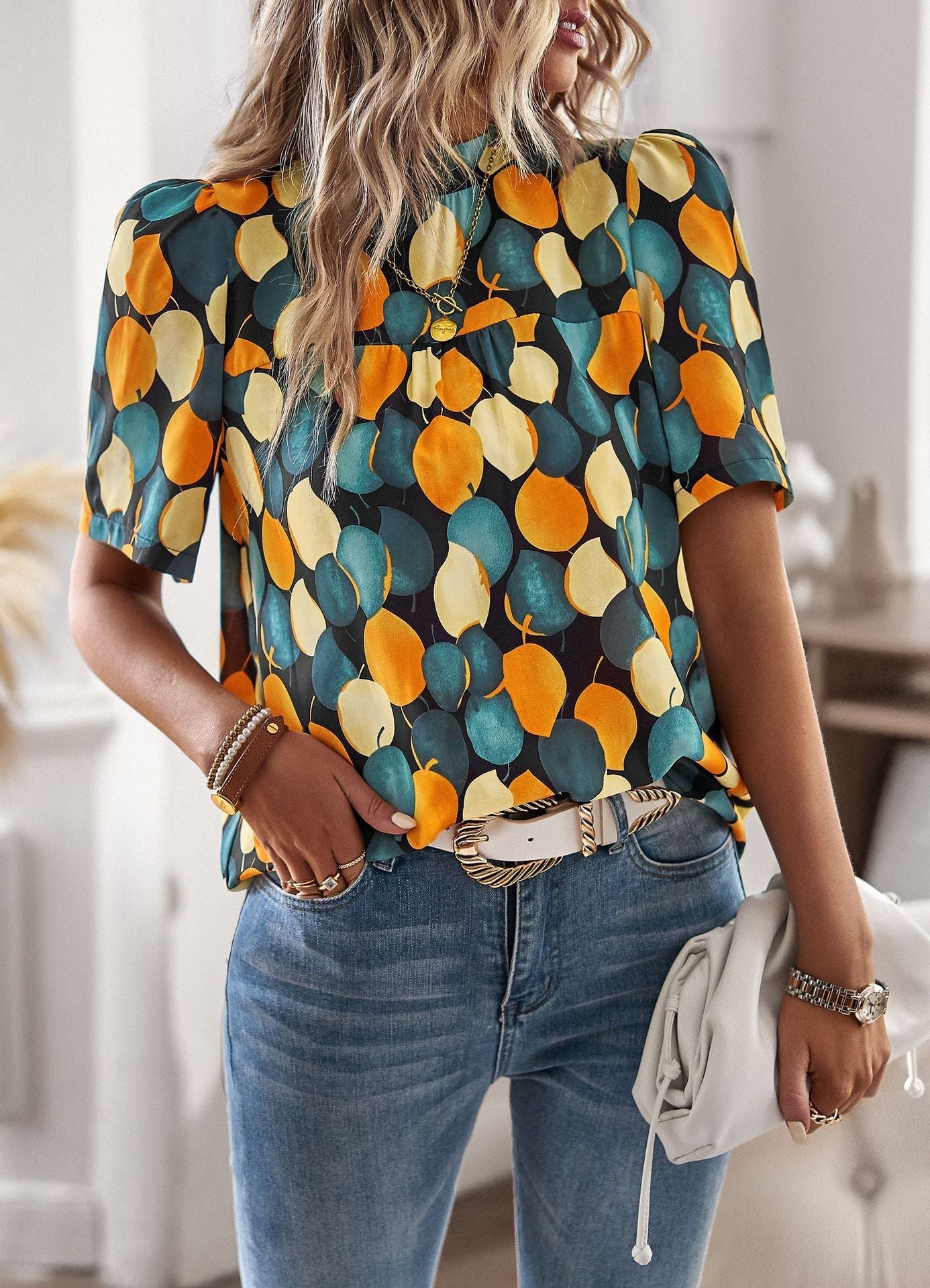 Blouses- Women's Blouse: Bowknot Back & Puff Sleeves - Stand Out in Style- - IndioGear Fashion and Gear