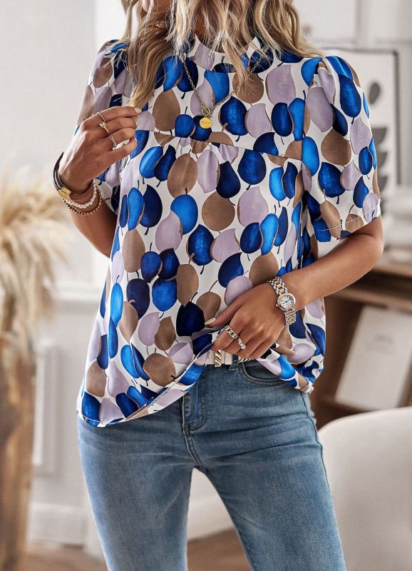 Blouses- Women's Blouse: Bowknot Back & Puff Sleeves - Stand Out in Style- Blue- IndioGear Fashion and Gear