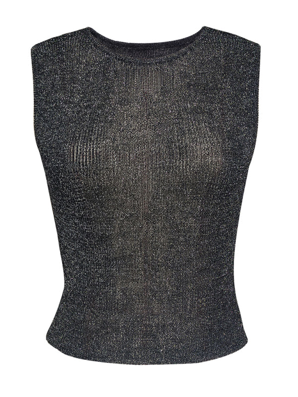 Blouses- Women's Trendy Glitter Sleeveless Blouse - Women's Mesh Tank Top- - IndioGear Fashion and Gear