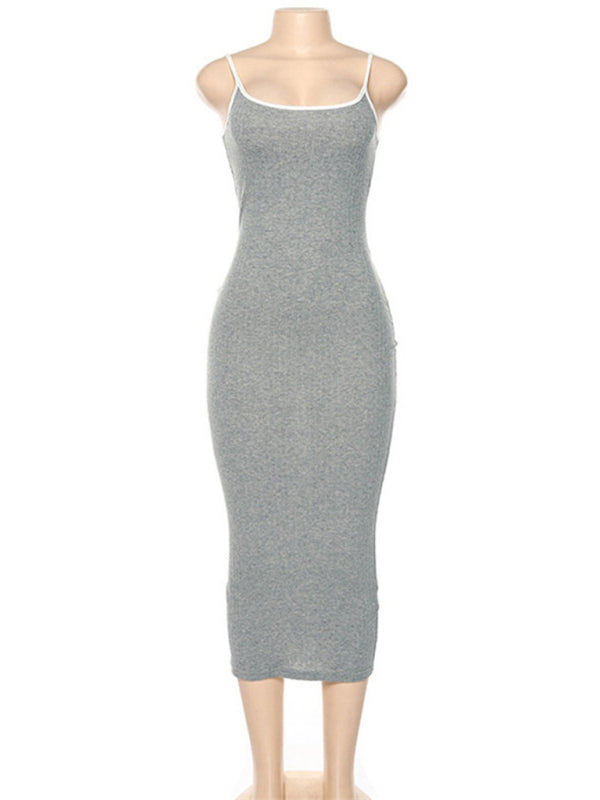 Bodycon Dresses- Bodycon Cami Midi Dress in Contrast Binding- - IndioGear Fashion and Gear