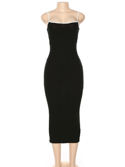 Bodycon Dresses- Bodycon Cami Midi Dress in Contrast Binding- - IndioGear Fashion and Gear