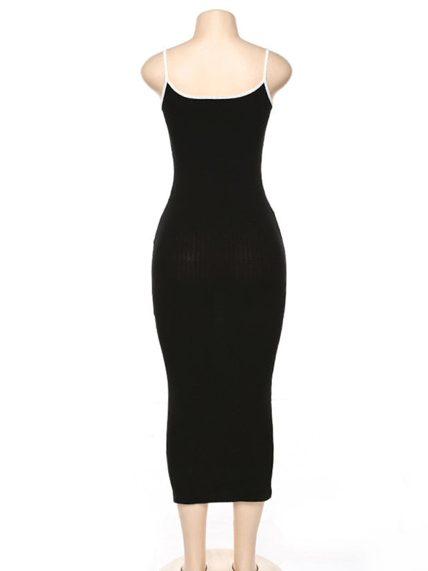 Bodycon Dresses- Bodycon Cami Midi Dress in Contrast Binding- - IndioGear Fashion and Gear