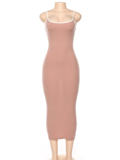 Bodycon Dresses- Bodycon Cami Midi Dress in Contrast Binding- - IndioGear Fashion and Gear