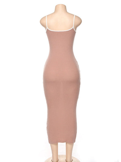 Bodycon Dresses- Bodycon Cami Midi Dress in Contrast Binding- - IndioGear Fashion and Gear