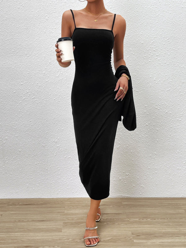 Bodycon Dresses-Solid Bodycon Cami Midi Dress & Bolero - 2-Piece Outfit-Pekosa Women Clothing