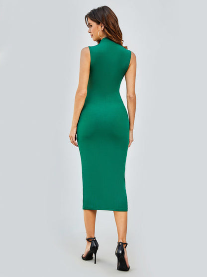 Bodycon Dresses-Solid Tight Body-Hugging Sleeveless Midi Dress-Pekosa Women Clothing