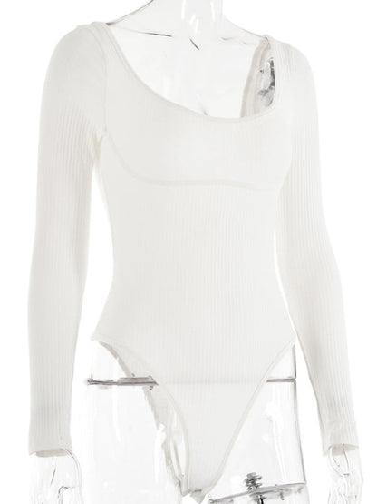 Bodysuits- Long Sleeve Bodysuit in Solid Ribbed- - IndioGear Fashion and Gear