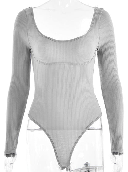 Bodysuits- Long Sleeve Bodysuit in Solid Ribbed- - IndioGear Fashion and Gear