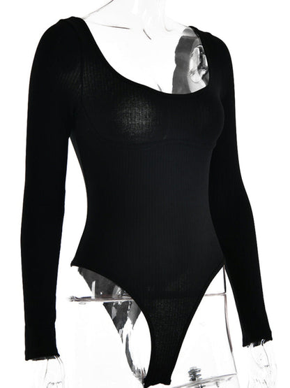 Bodysuits- Long Sleeve Bodysuit in Solid Ribbed- - IndioGear Fashion and Gear