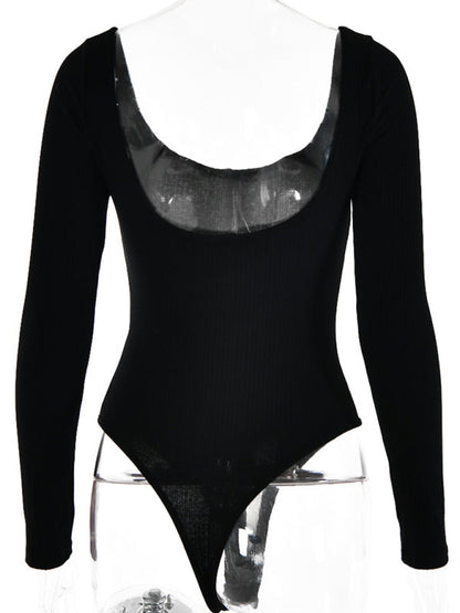 Bodysuits- Long Sleeve Bodysuit in Solid Ribbed- - IndioGear Fashion and Gear