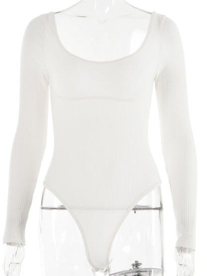 Bodysuits- Long Sleeve Bodysuit in Solid Ribbed- - IndioGear Fashion and Gear