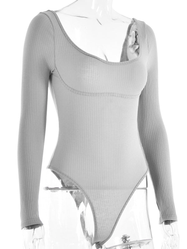 Bodysuits- Long Sleeve Bodysuit in Solid Ribbed- - IndioGear Fashion and Gear